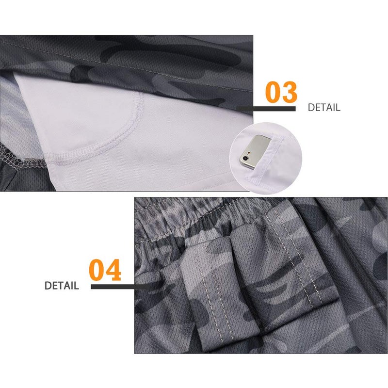 Surenow Men's Athletic Running Shorts Quick Dry Workout Shorts 2 in 1 Shorts 5" Gym Running Shorts for Men with Phone Pocket Camouflage Grey - Image 5